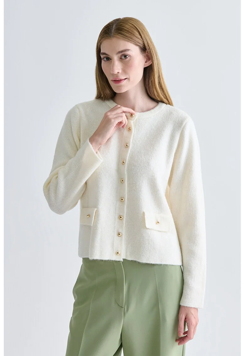 Cardigan tricotat cu nasturi, Alb