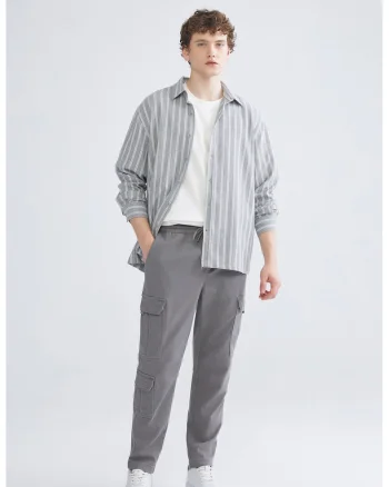 Pantaloni cargo cu talie medie, Gri