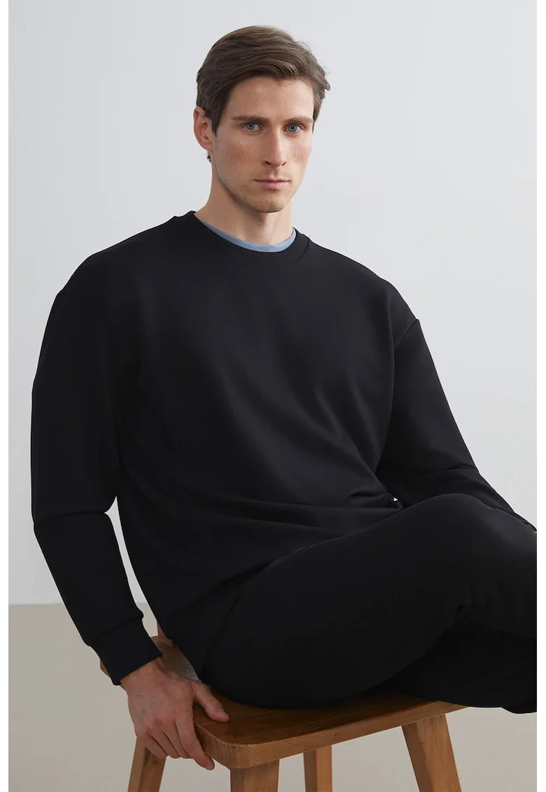 Bluza de trening uni cu maneci cazute, Negru
