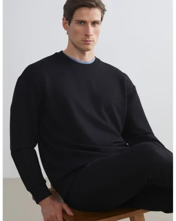 Bluza de trening uni cu maneci cazute, Negru