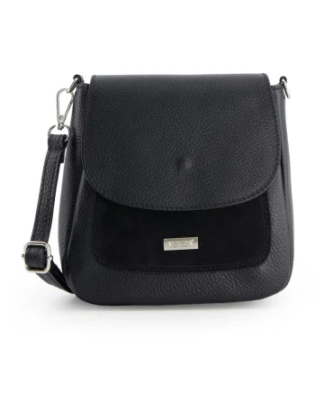 Geanta messenger  din piele naturala,19x20x7cm, cu 1 buzunar interior si 2 exterioare, curea detasabila, Negru