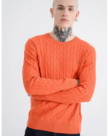Pulover din bumbac organic cu model torsade, Portocaliu