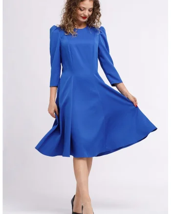 Rochie midi plisata cu buzunare laterale, Albastru royal