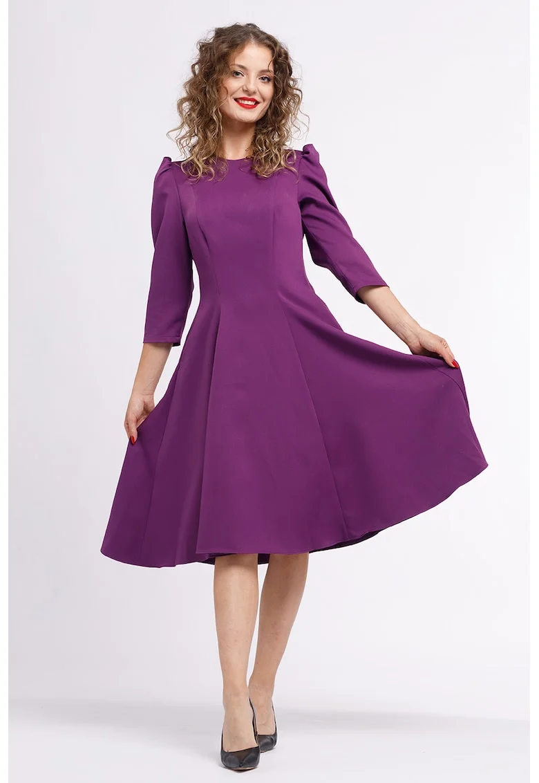 Rochie midi plisata cu buzunare laterale, Violet
