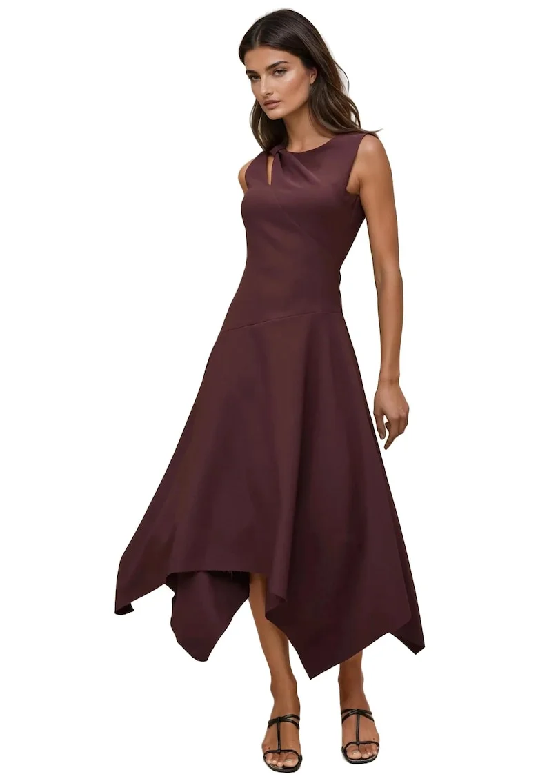Rochie midi cu decupaje  maro, Maro inchis