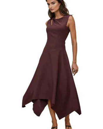 Rochie midi cu decupaje  maro, Maro inchis