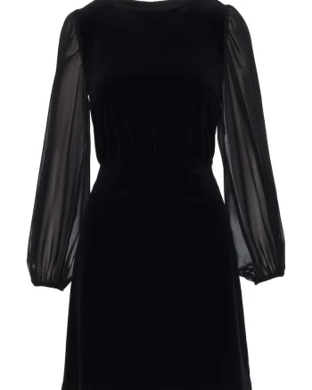 Rochie din velur cu maneci din sifon, Negru
