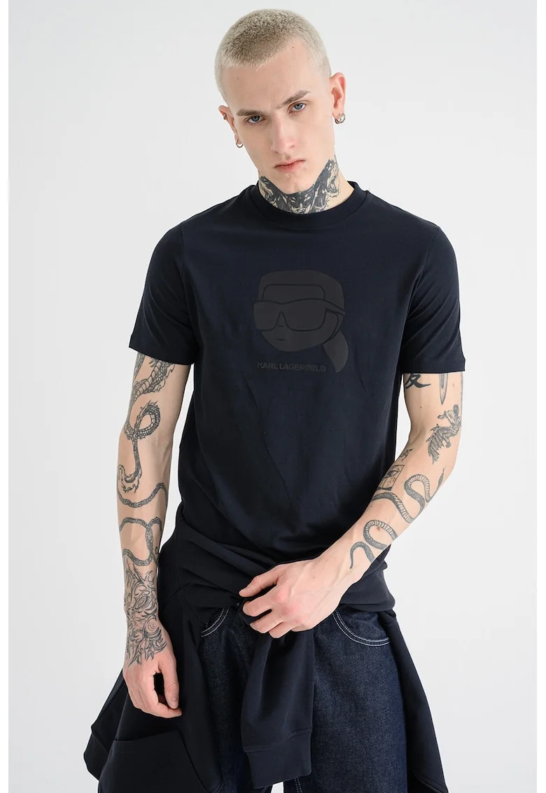 Tricou cu imprimeu logo, Negru stins