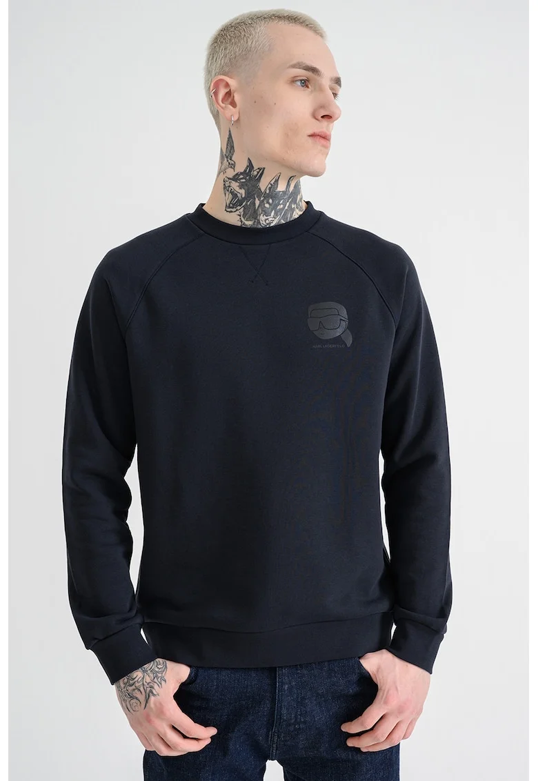 Bluza de trening cu imprimeu logo, Negru stins