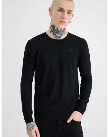 Pulover din lana cu decolteu rotund, Negru