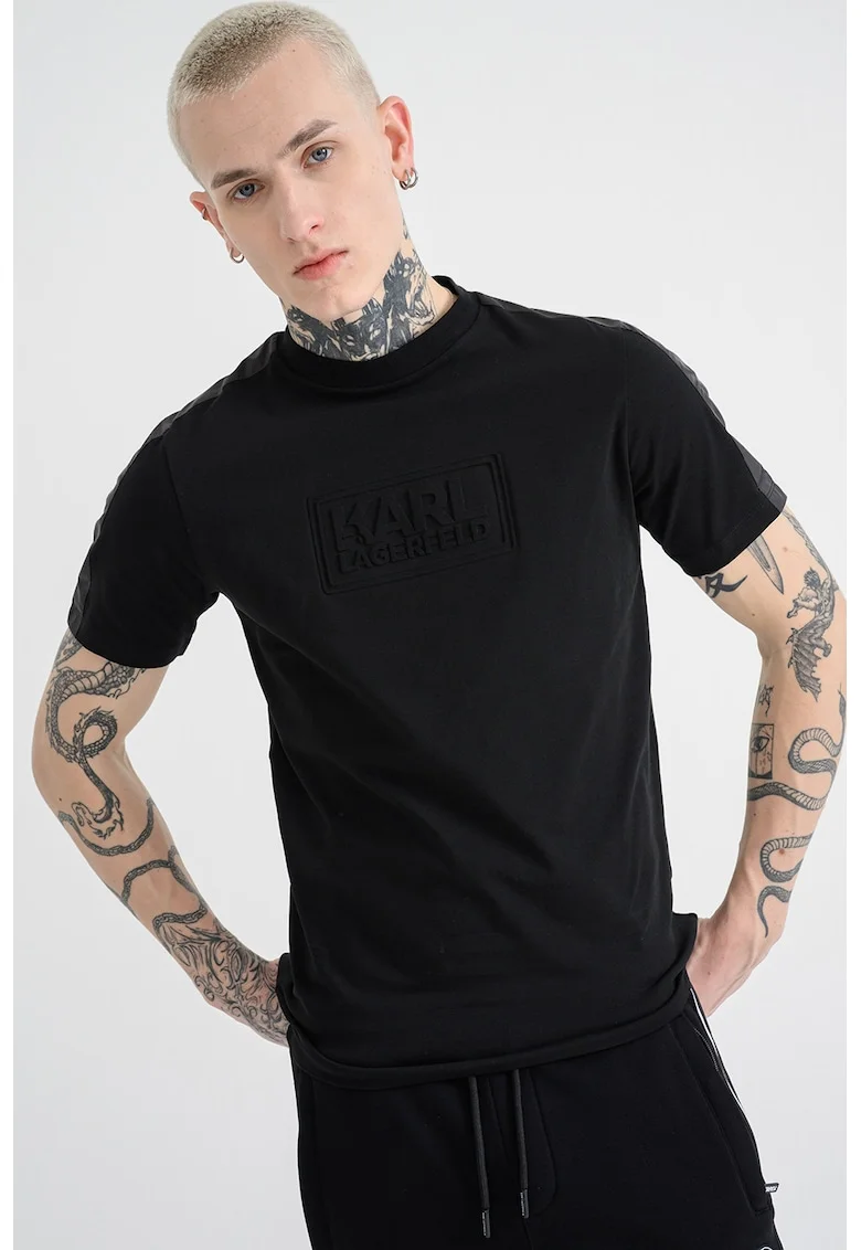 Tricou cu logo stantat, Negru
