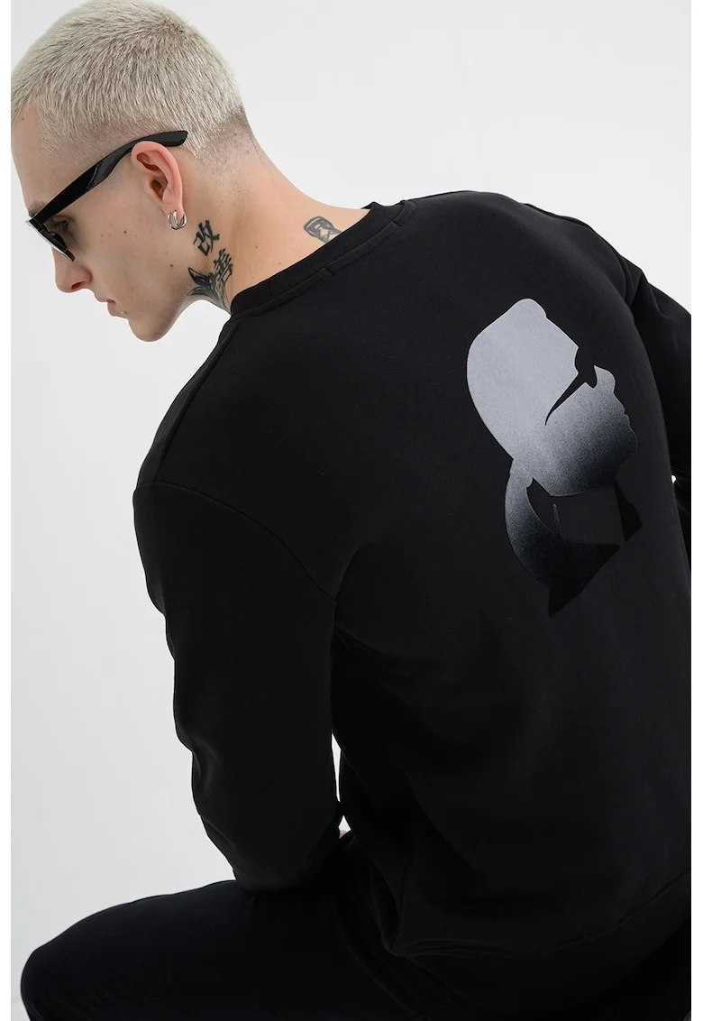 Bluza de trening cu imprimeu logo, Negru/Gri