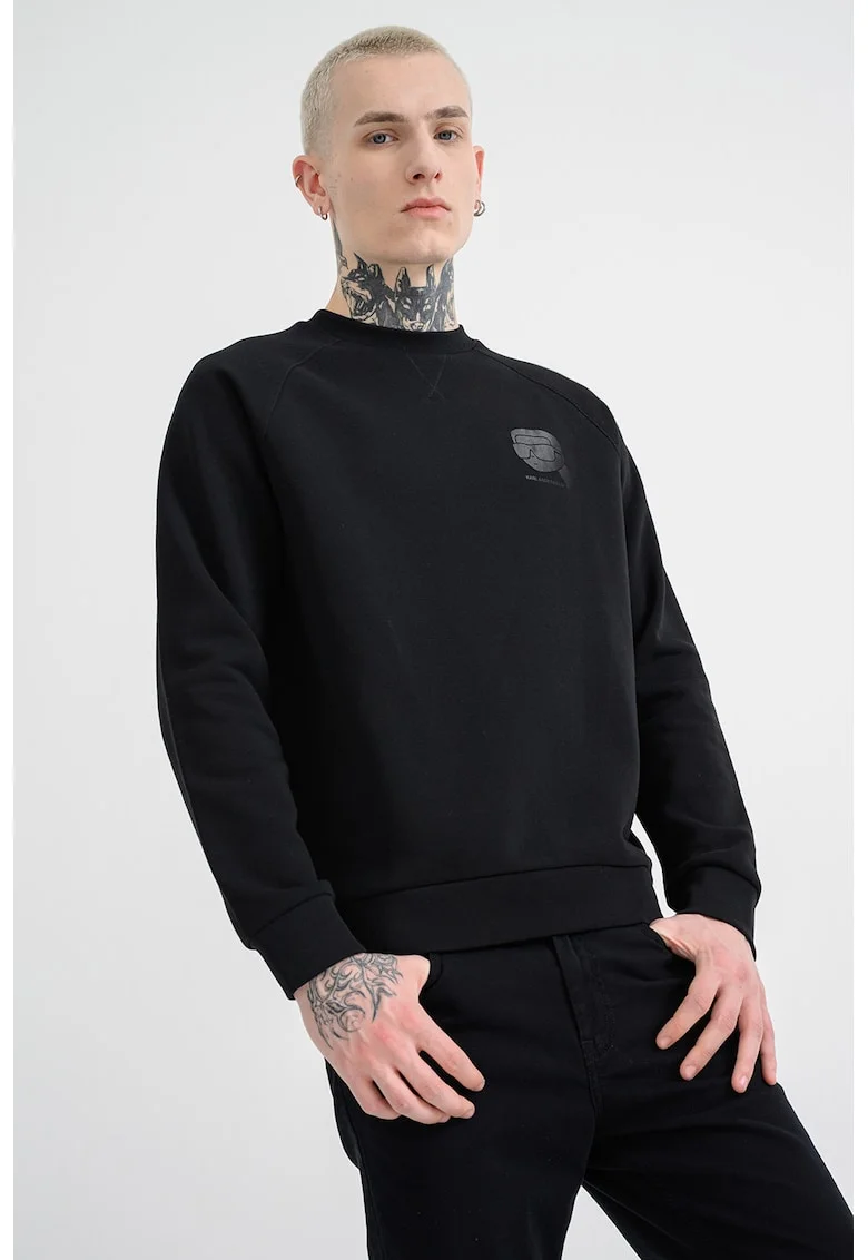 Bluza de trening cu imprimeu logo, Negru