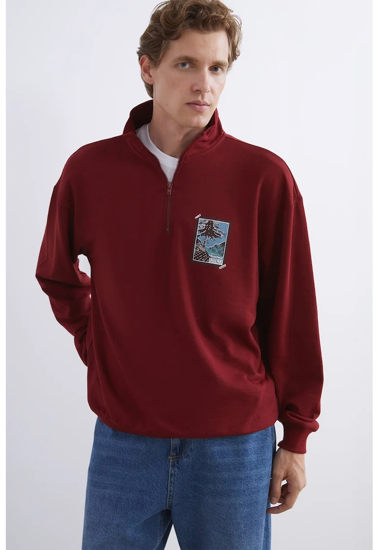 Bluza de trening cu fenta cu femoar, Rosu inchis