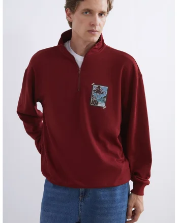 Bluza de trening cu fenta cu femoar, Rosu inchis