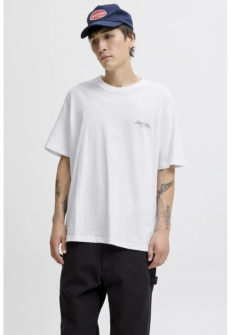 Tricou lejer cu imprimeu pe partea din spate, Alb/Verde/Albastru indigo