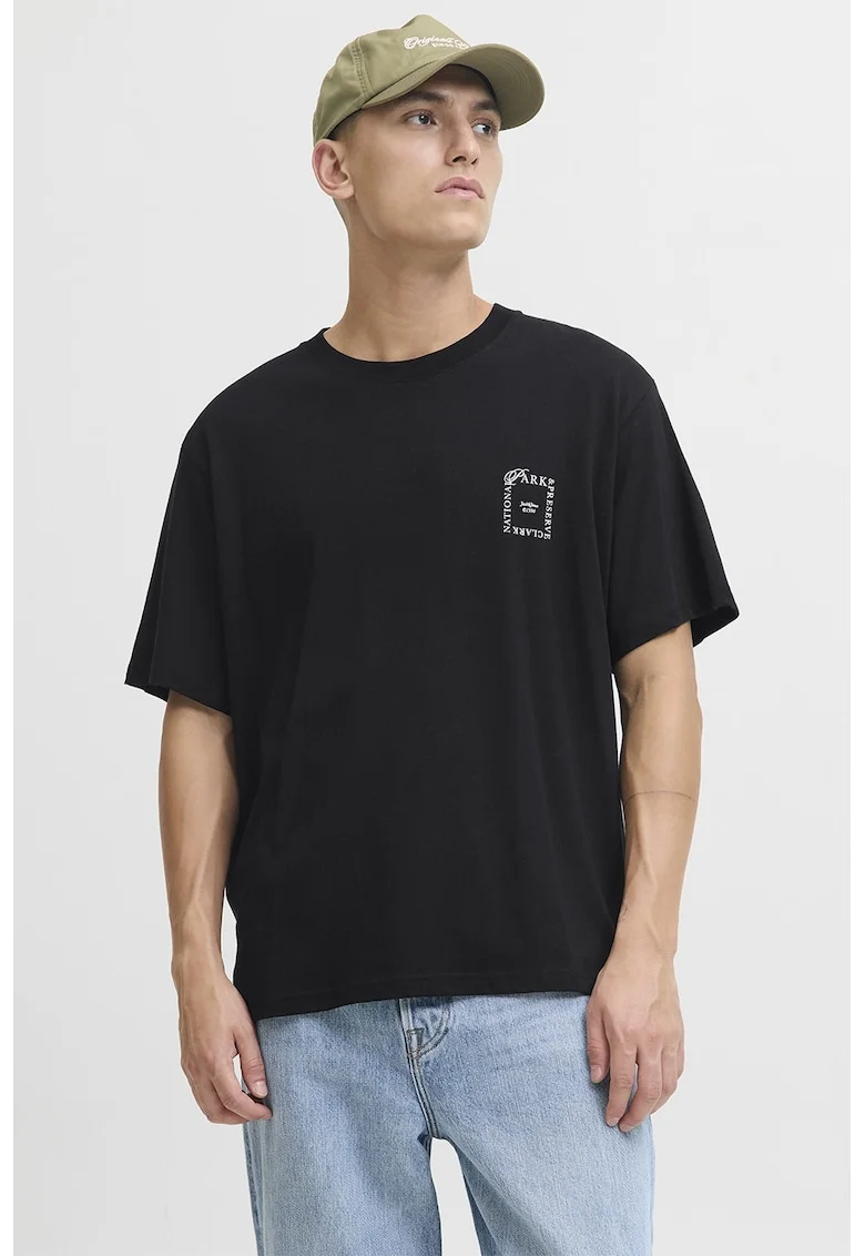 Tricou lejer cu imprimeu pe partea din spate, Negru/Kaki/Albastru