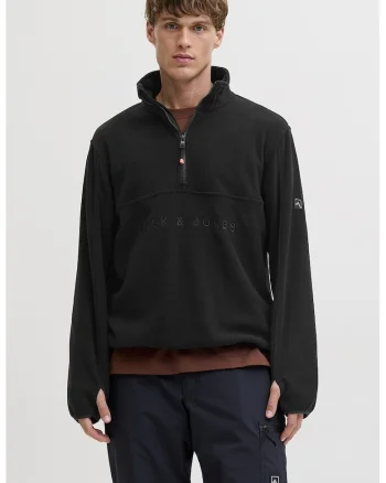 Bluza de trening cu fermoar si imprimeu logo, Negru