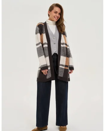 Cardigan bej cu model caro, Bej