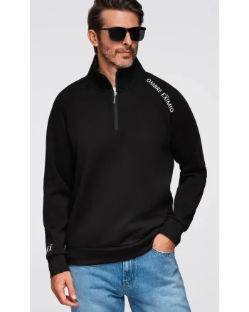 Bluza cu guler inalt cu fermoar si imprimeu contrastant  OM-SSZP-0211, Negru