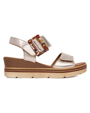 Sandale dama  auriu, piele naturala, platforma, inchidere velcro, Auriu