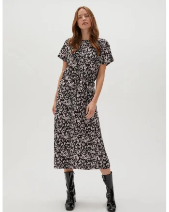 Rochie midi neagra cu model pentru femei, Negru