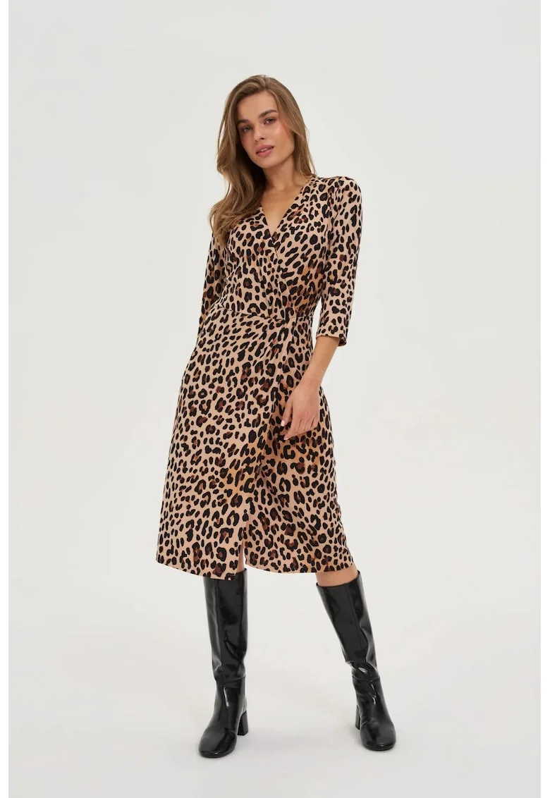 Rochie Bej cu Imprimare de Panther, Bej