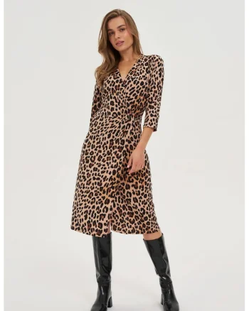 Rochie Bej cu Imprimare de Panther, Bej