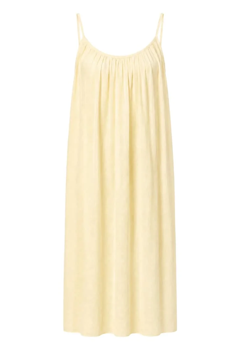 Rochie Maxi,  A-line, galben lamaie, lyocell si poliester, fara maneci, captusita