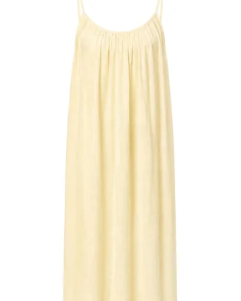 Rochie Maxi,  A-line, galben lamaie, lyocell si poliester, fara maneci, captusita
