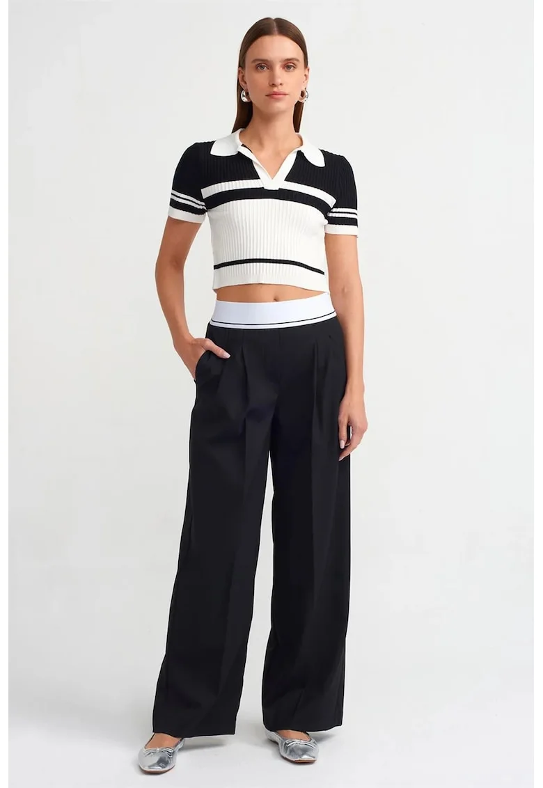 Pantaloni dama,  crepe, talie inalta, negru, poliester-viscoza-elastan
