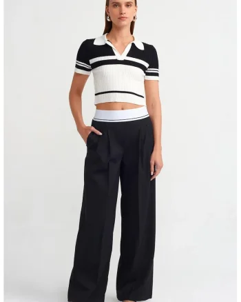 Pantaloni dama,  crepe, talie inalta, negru, poliester-viscoza-elastan