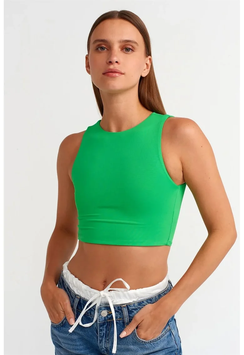 Tricou dama,  Slim Fit Crop Top, elastic, verde, 93% nailon, 7% elastan,