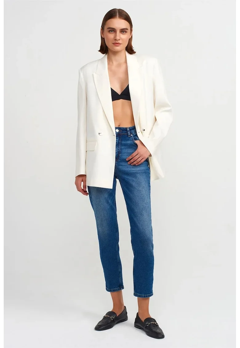 Blugi dama,  talie inalta, croiala dreapta slim, albastru mediu, Denim