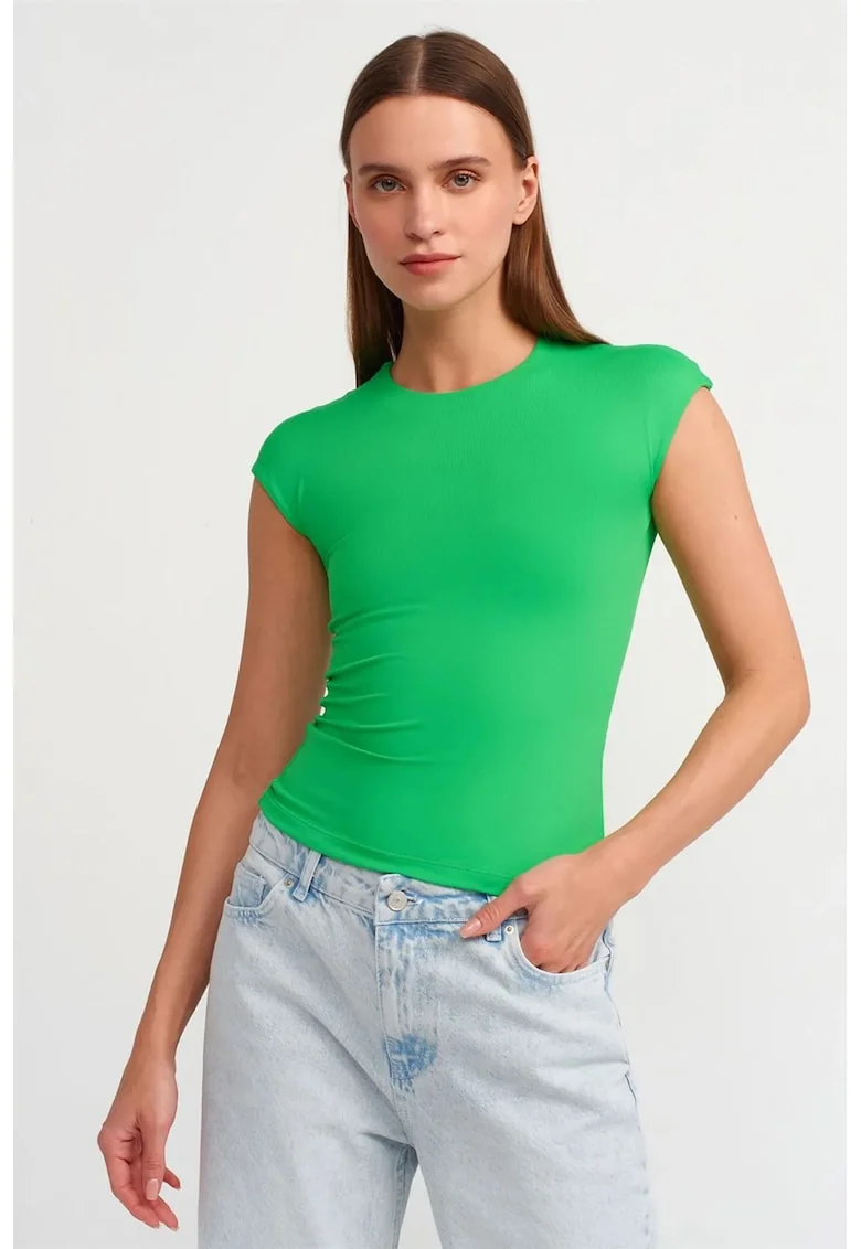 Tricouri dama,  tricou cu guler rotund, slim fit, verde, 90% nailon, 10% elastan