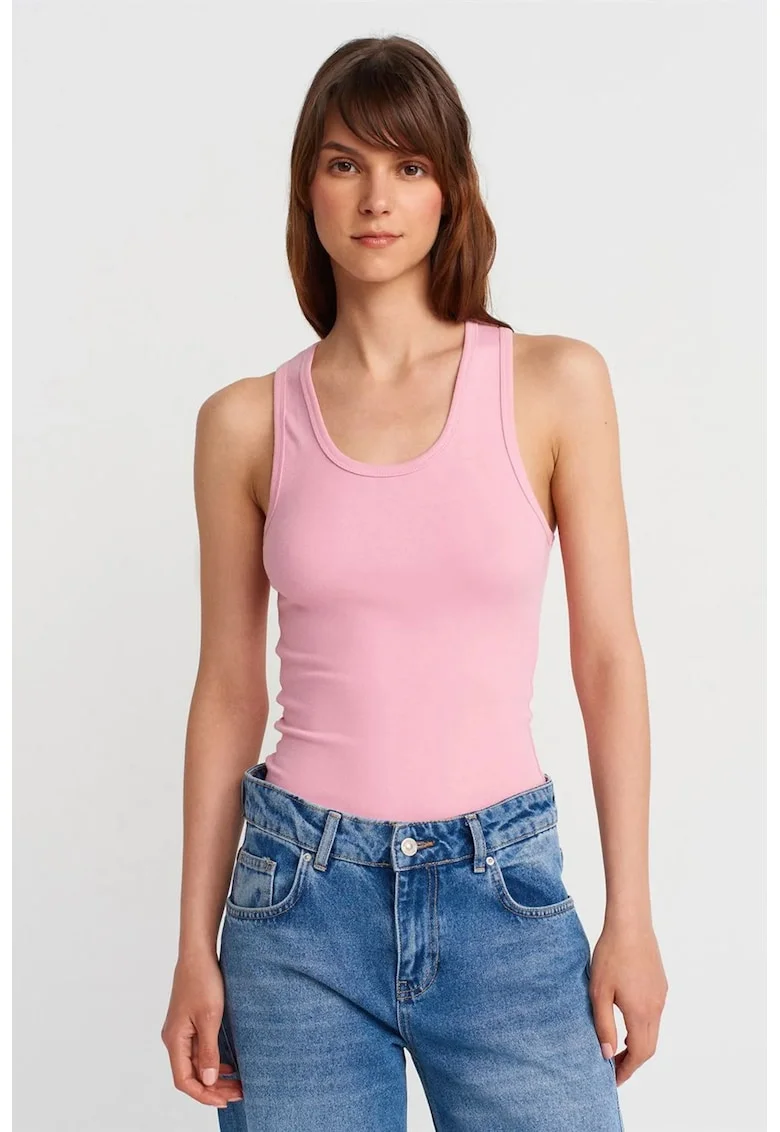 Bluza dama,  fara maneci, roz pudra, casual, bumbac/modal/elastan
