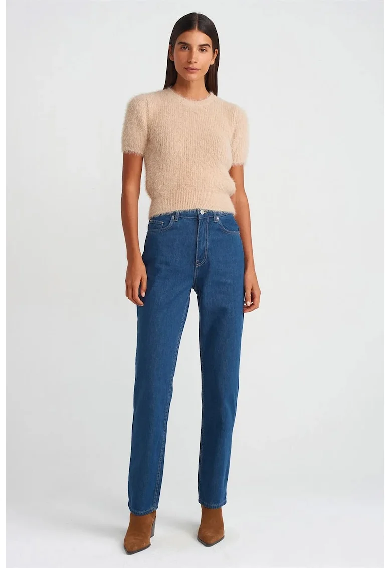 Blugi dama,  talie inalta, croiala dreapta denim albastru mediu, 100% bumbac