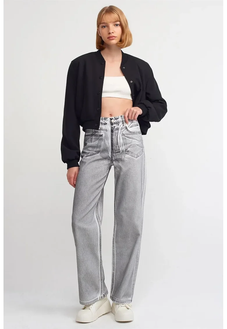 Blugi dama,  talie inalta, croiala dreapta, gri deschis, denim