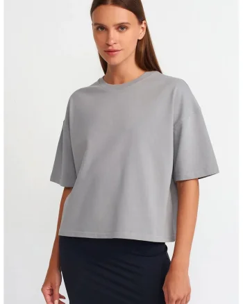 Tricou dama,  oversized, gri deschis, bumbac