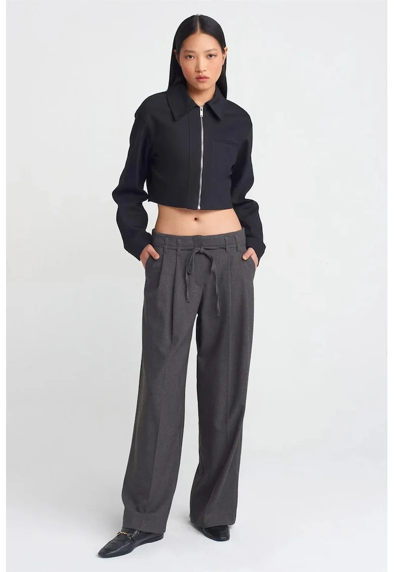 Pantaloni dama,  plisati, gri antracit