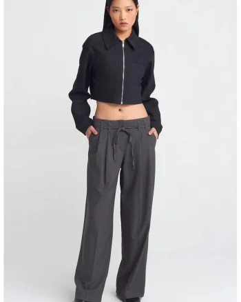 Pantaloni dama,  plisati, gri antracit