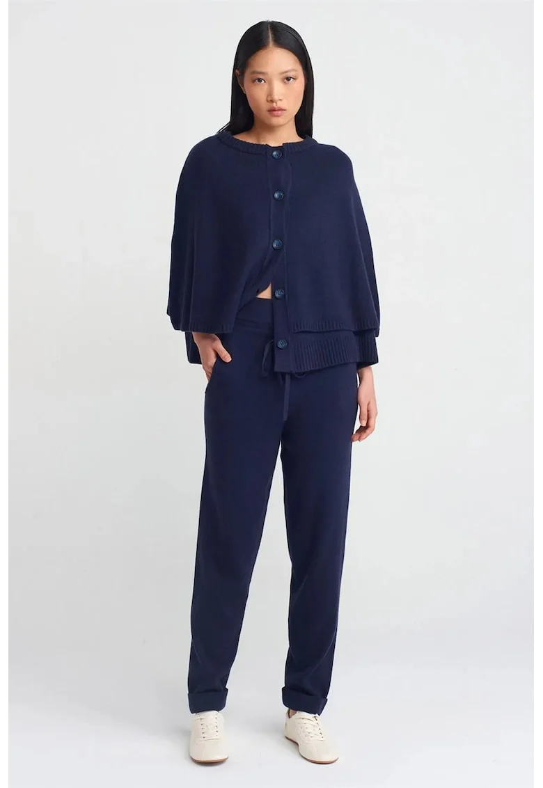 Pantaloni dama,  Jogger tricotati, detalii cu snur, albastru marin, unic size,