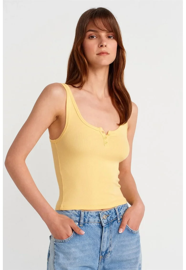 Bluze dama,  Cami Crop Slim Fit, galben lamaie, bumbac/modal/elastan