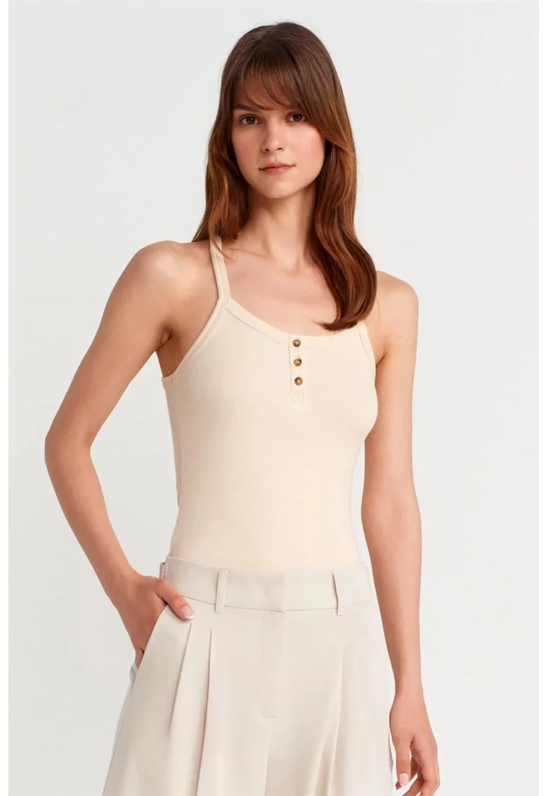 Bluze dama,  tricotata Slim Fit, Crem Natural, 47% bumbac, 47% modal, 6% elastan