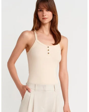 Bluze dama,  tricotata Slim Fit, Crem Natural, 47% bumbac, 47% modal, 6% elastan