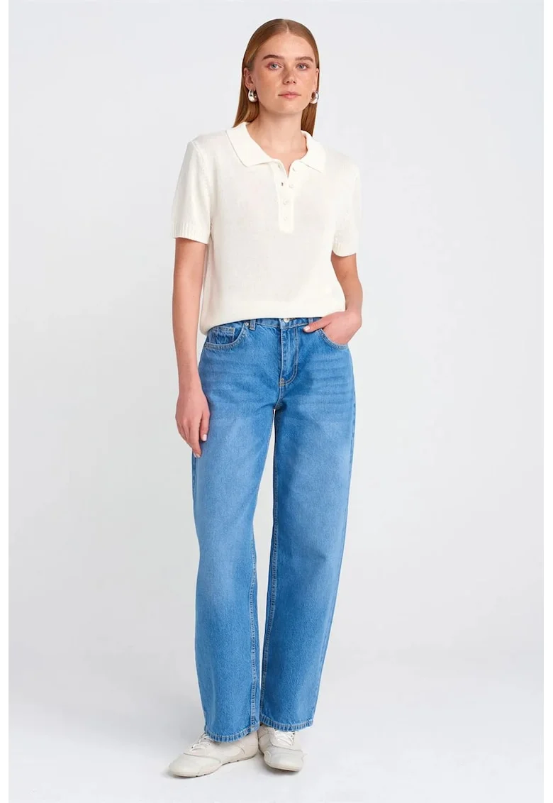 Blugi dama,  talie inalta, croiala balon, denim albastru mediu, 100% bumbac