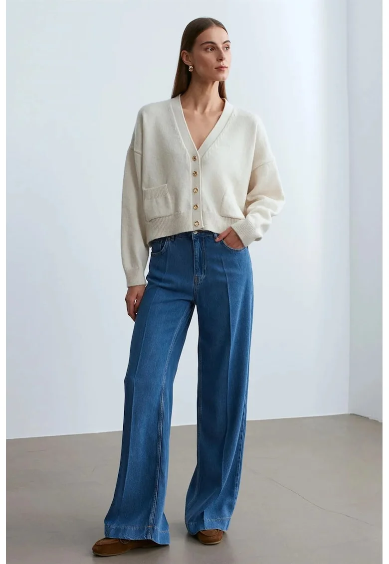 Blugi dama,  High-Waist Wide-Leg, Tencel, albastru mediu