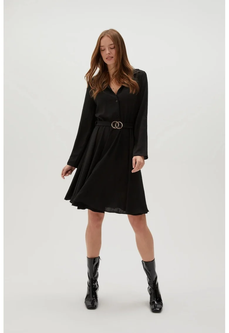 Rochie Camasa cu Cureaua Eleganta Neagra, Negru