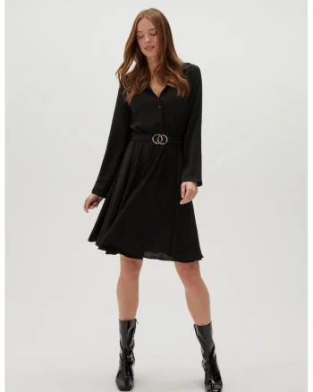 Rochie Camasa cu Cureaua Eleganta Neagra, Negru