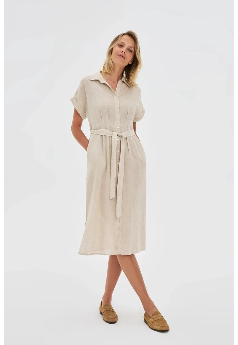 Rochie bej din bumbac si in, Bej
